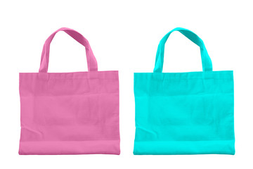 Isolated pastel pink and blue color fabric bag