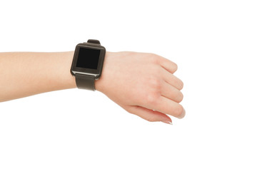 Female hand wearing smart watch, crop, cut out