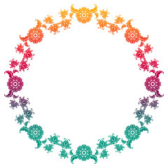 Gradient round frame with flowers. Copy space. Design element for your artwork. Raster clip art.