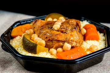 traditional moroccan dish couscous salad with Sausage