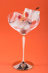 Martini Glass with Cherry Ice Cubes