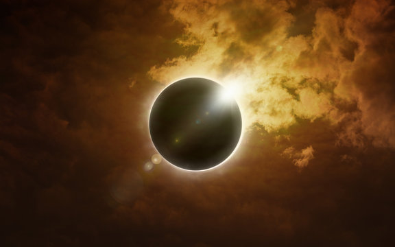 Fototapeta Total solar eclipse in dark glowing sky
