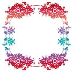 Gradient round frame with flowers. Copy space. Design element for your artwork. Raster clip art.