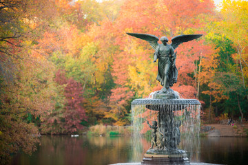 Bethesda Fountain in fall foliage Central Park, New York City