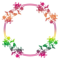Gradient round frame with flowers. Copy space. Design element for your artwork. Raster clip art.