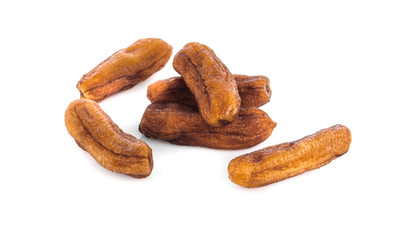 dried bananas (honey baked bananas) on white background, Thai preserved food