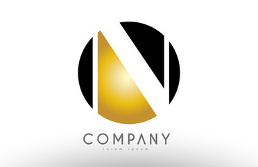 N Black white gold golden letter logo design