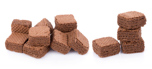 Wafers cubes with chocolate isolated on white background