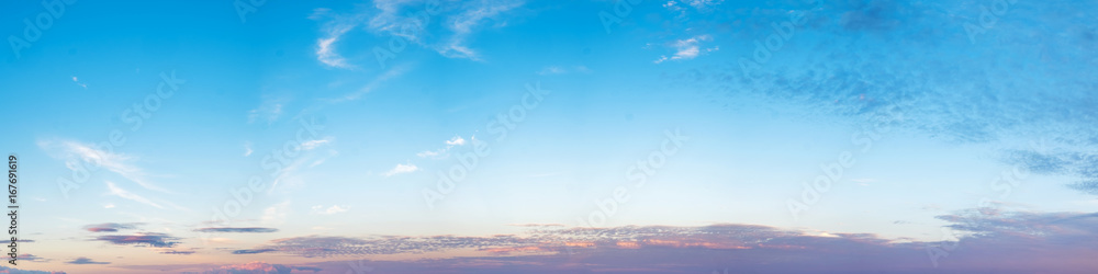 Wall mural vibrant color panoramic sky with cloud on morning. beautiful cirrus cloud. panorama high resolution 