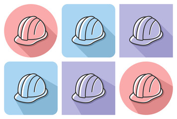 Outlined icon of construction safety helmet with parallel and not parallel long shadows