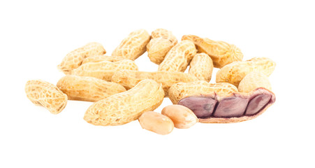Boiled peanuts, Monkey nuts, Groundnuts in shell, Isolated on white background close up