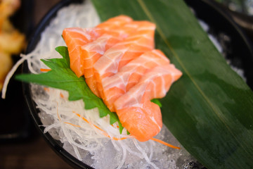Salmon sashimi on ice