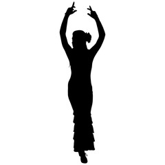 One black silhouette of female flamenco dancer