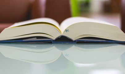 Book on the table.