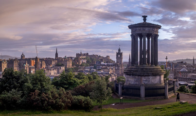 Edinburgh city skyline viewed from Calton Hill, Scotland, United Kingdom.