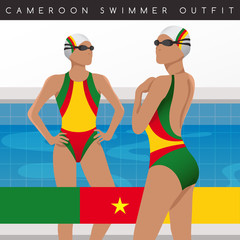 Female Swimmers : Swimmers in National Swimsuits : Vector Illustration