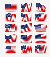 white background of colorful set flags united states of america different design