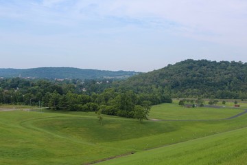 Fototapeta premium The valley and landscape of the park from the lake dam area.