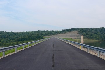 The road on top of the lake dam.