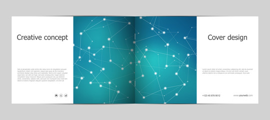 Fototapeta premium Rectangle brochure template layout, cover, annual report, magazine in A4 size with molecular background. Vector illustration