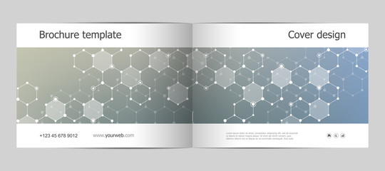 Rectangle brochure template layout, cover, annual report, magazine in A4 size with molecular background. Vector illustration