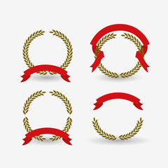 white background of colorful set crown of olive branches with red ribbon tape
