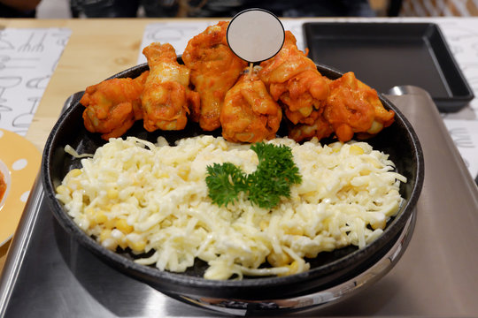 Close up Korean food fried chicken with cheese