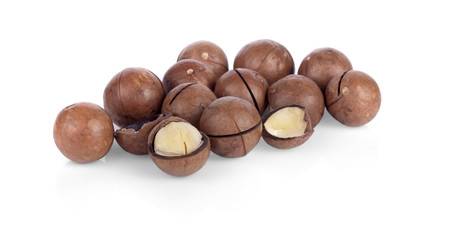 Macadamia nut on white background
