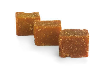 The palm sugar or Jaggery on white backgro