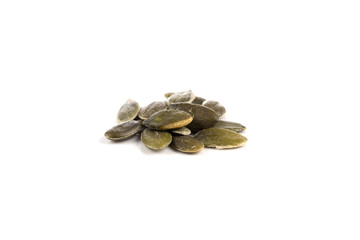 Pumpkin seeds on a white background