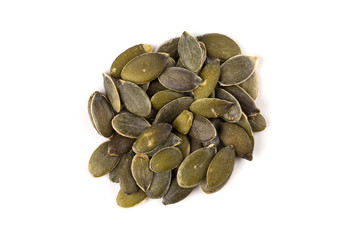 Pumpkin seeds on a white background
