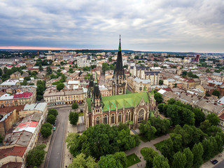 Naklejka premium Aerial view of the Church Of St. Elizabeth In Lviv, Ukraine