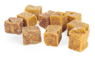 The palm sugar or Jaggery on white background