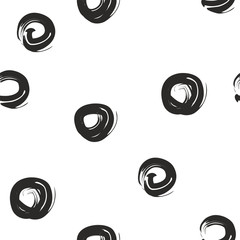 Black circle on a white background. Hand drawn seamless pattern, vector illustration
