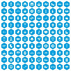 100 Europe icons set blue