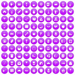 100 tea party icons set purple