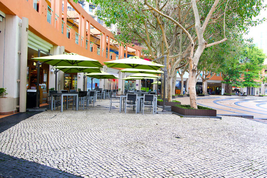 Caf&eacute; table and chairs at Hong Kong Discovery Bay. Most visited beach on Lantau Island
