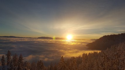 Beautiful sunset over clouded valley near Lake Tahoe