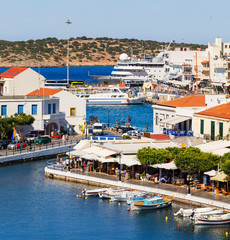 Aghios Nikolaos city at Crete island in Greece. View of harbor