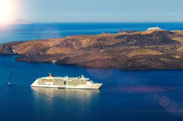 Cruise ship in caldera. Santorini.