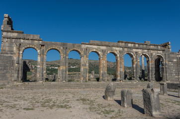 View of the Basilica, in roman town Volubilis, Morocco
