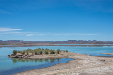 The lake formed by the El Mansour Eddahbi Barrage near Ouarzazate, Morocco