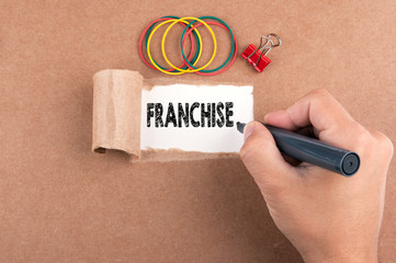Franchise. Inscription in window of  torn paper.