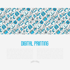Digital printing concept with thin line icons. Vector illustration for web page, banner, print media.