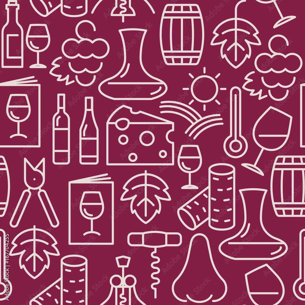 Poster wine bar seamless pattern for restaurant menu of natural alcohol drinks. vector illustration with th