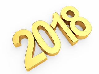 Golden numbers 2018 New Year isolated on a white background. 3D illustration