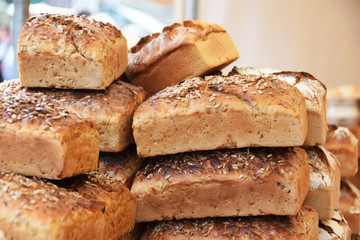 Fototapeta premium A great pyramid of fresh loaf loaves
