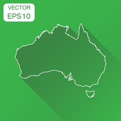 Australia linear map icon. Business cartography concept outline Australia pictogram. Vector illustration on green background with long shadow.