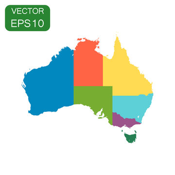 Australia color map with regions icon. Business cartography concept Australia pictogram. Vector illustration on white background.