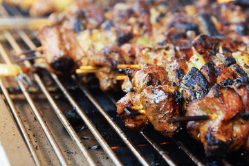 Baked skewers on real fire